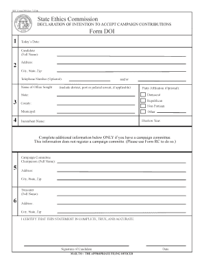 Declaration of Intention to Accept Campaign Contributions