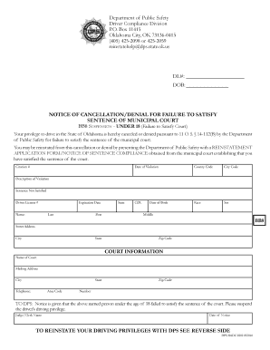 Oklahoma Driver License Cancellation Notice