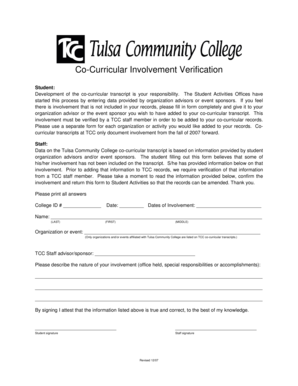 Co-Curricular Involvement Verification Form
