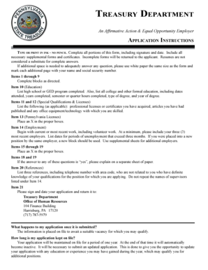Pennsylvania Treasury Department Employment Application
