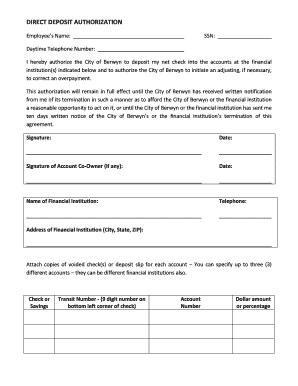 Direct Deposit Authorization Form