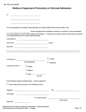 Notice of Approval of Voluntary Admission