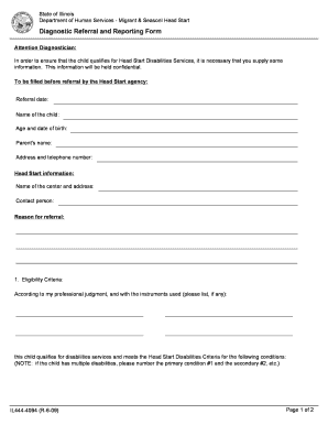 Illinois Head Start Disabilities Referral Form