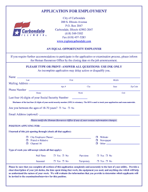 City of Carbondale Employment Application