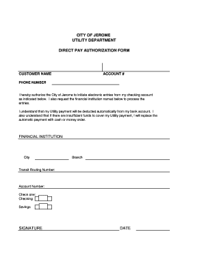 Jerome Utility Direct Pay Authorization Form