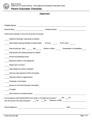 Parent Volunteer Checklist