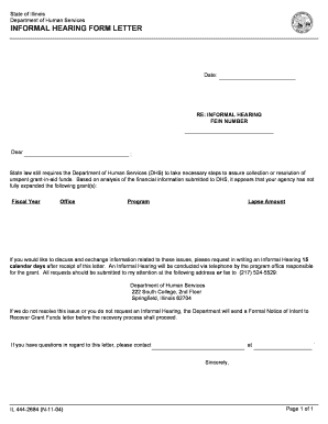 INFORMAL HEARING FORM LETTER - DHS Illinois Department of