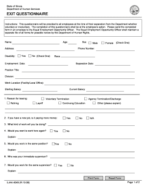 Illinois Department of Human Services Exit Questionnaire