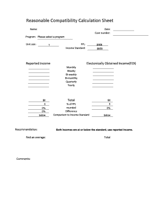 Reasonable Compatibility Calculation Sheet