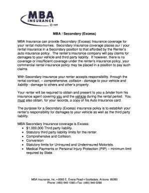 MBA Secondary Excess Insurance Binder Request