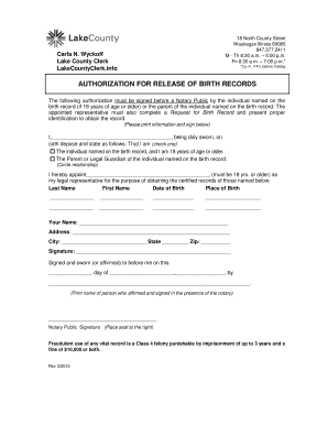 Authorization for Release of Birth Records