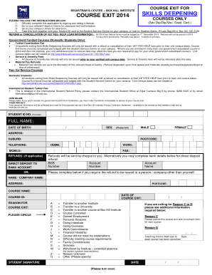 Box Hill Institute Course Exit Form