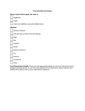 Student Medical and Diet Information Form