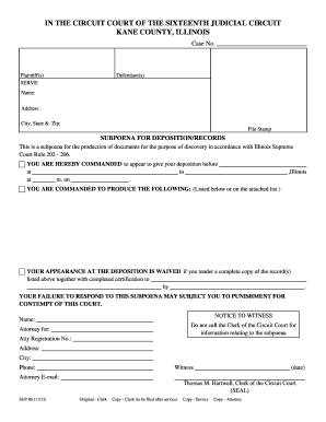 Illinois Subpoena for Deposition/Records