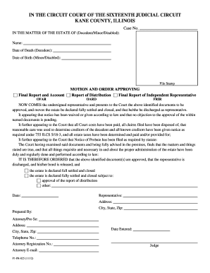Motion and Order Approving Final Report and Account