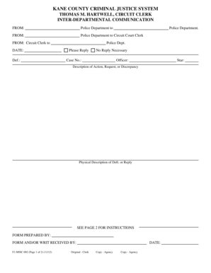 Kane County Criminal Justice System Inter-Departmental Communication