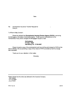 Homeowners Insurance Transfer Request