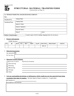 Structural Material Transfer Form