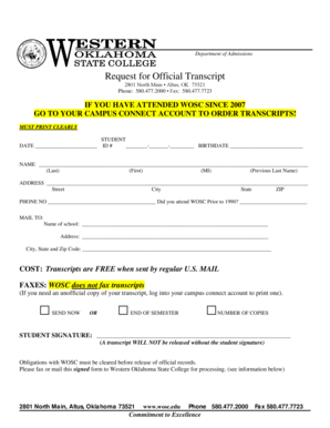 Request for Official Transcript
