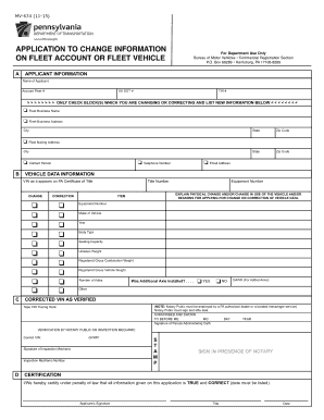 Pennsylvania Fleet Vehicle Information Change Application