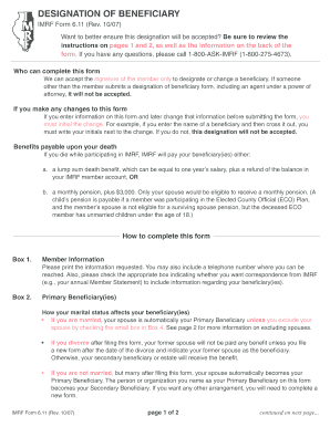 IMRF Designation of Beneficiary Form
