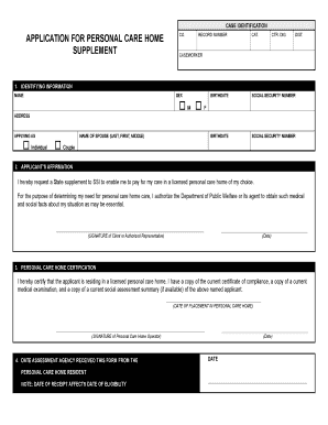 Personal Care Home Supplement Application
