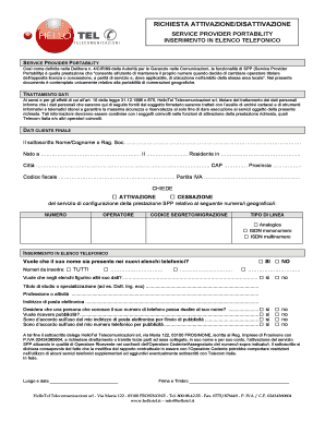 Richiesta Attivazione/Disattivazione Service Provider Portability
