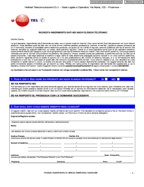 Modulo di inserimento in elenco telefonico nazionale