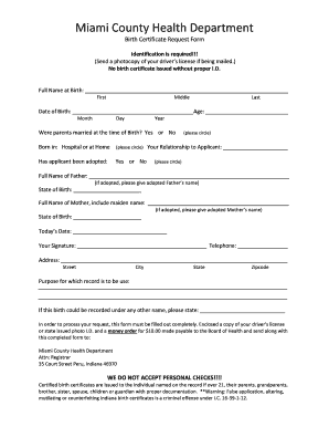 Birth Certificate Request Form