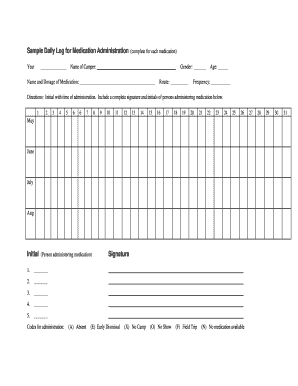 Sample Daily Log for Medication Administration