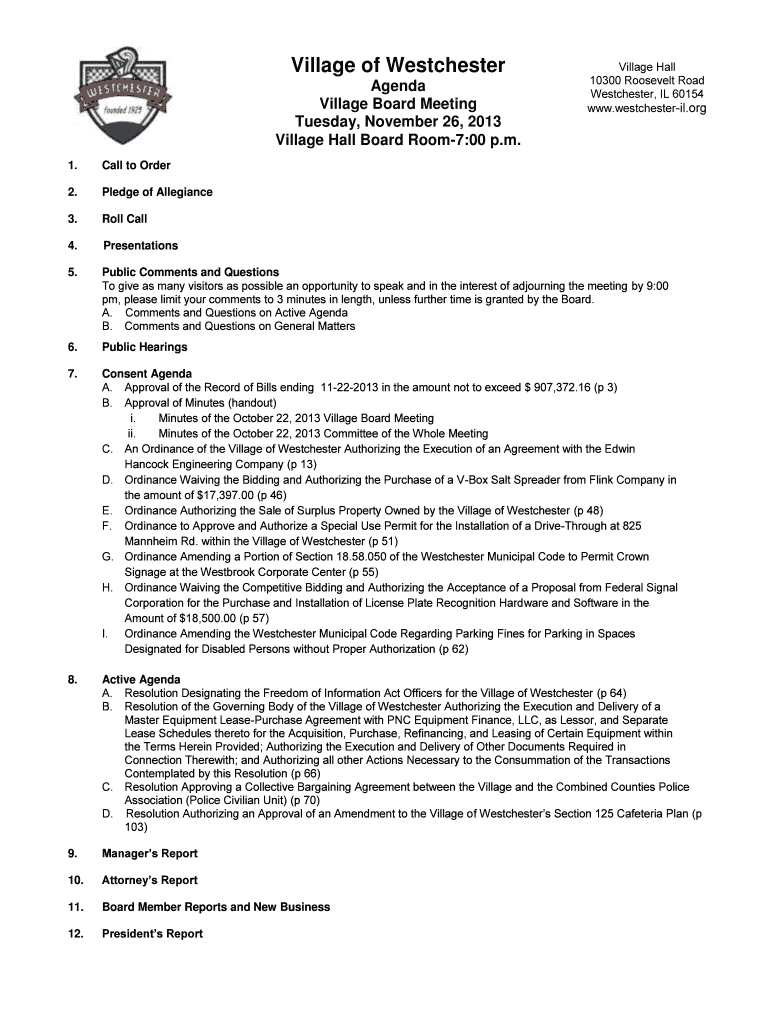 Fillable Online westchesteril Village Hall Board Room700 p