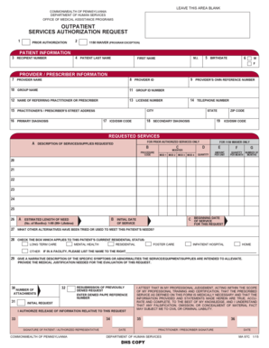 Pennsylvania Outpatient Services Authorization Request