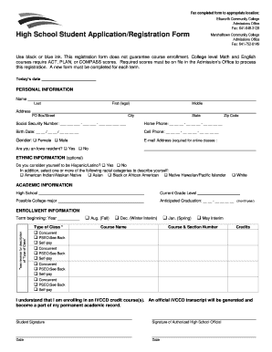 High School Student Application/Registration Form