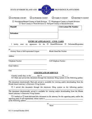 Rhode Island Entry of Appearance Civil Case
