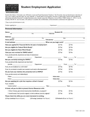 Student Employment Application Form