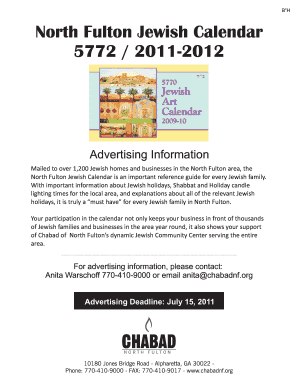 North Fulton Jewish Calendar Advertising Agreement