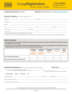 Group Registration Form for ILA 2016 Conference