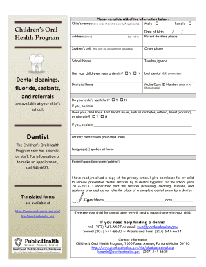 Children's Oral Health Program Permission Form
