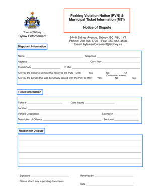 Parking Violation Notice Dispute Form