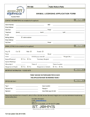 Animal Licensing Application Form