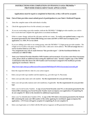 Pennsylvania Provider Enrollment Base Application