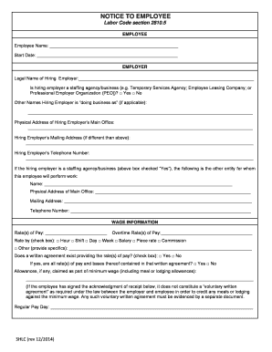 California Employee Notice to Employee