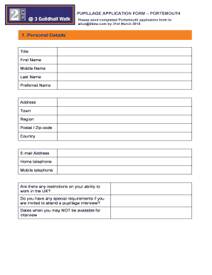 PUPILLAGE APPLICATION FORM PORTSMOUTH