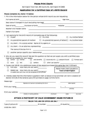 Rhode Island Birth Record Application