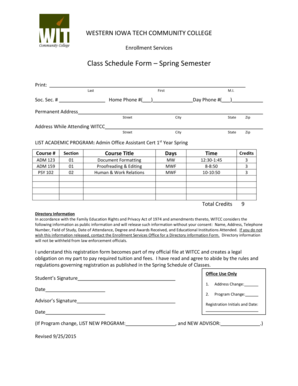 Western Iowa Tech Community College Class Schedule Form