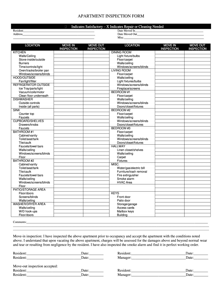 move in and move out inspection form Preview on Page 1