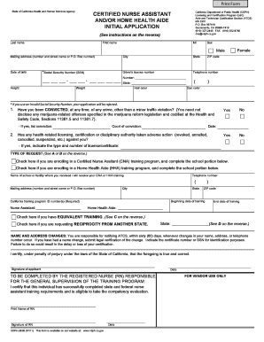 California CNA/HHA Initial Application Form