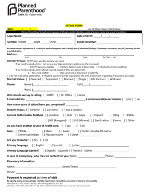 Planned Parenthood Intake Form