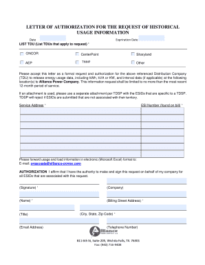 Letter of Authorization for Historical Usage Information
