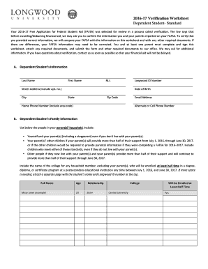 2016-17 Verification Worksheet